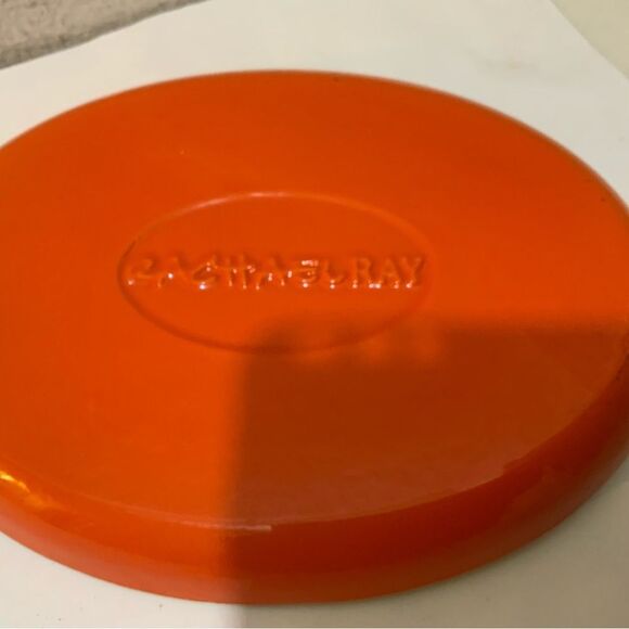 RACHAEL RAY Orange Enamel Cast Iron Oval Fajita Fry Pan Skillet - Picture 3 of 5